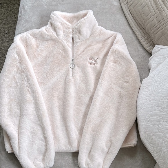 PUMA -  Faux Fur Half Zip Jumper Beige from ASOS - Picture 6 of 10